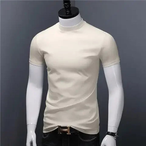 Men's Casual Turtleneck T-Shirts Short Sleeve Solid Slim Fit Silk High