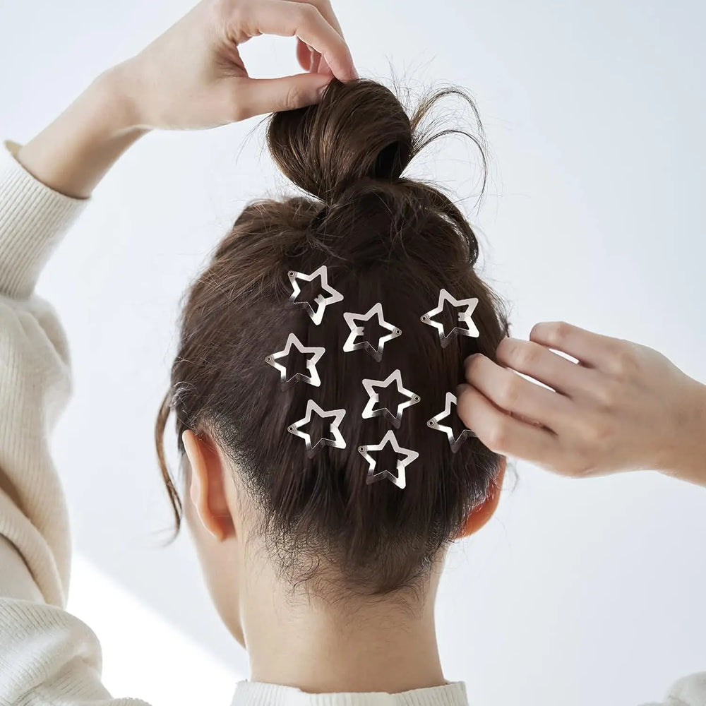 25/50Pcs Star Hair Clips for Girls Filigree Star Metal Snap Clip