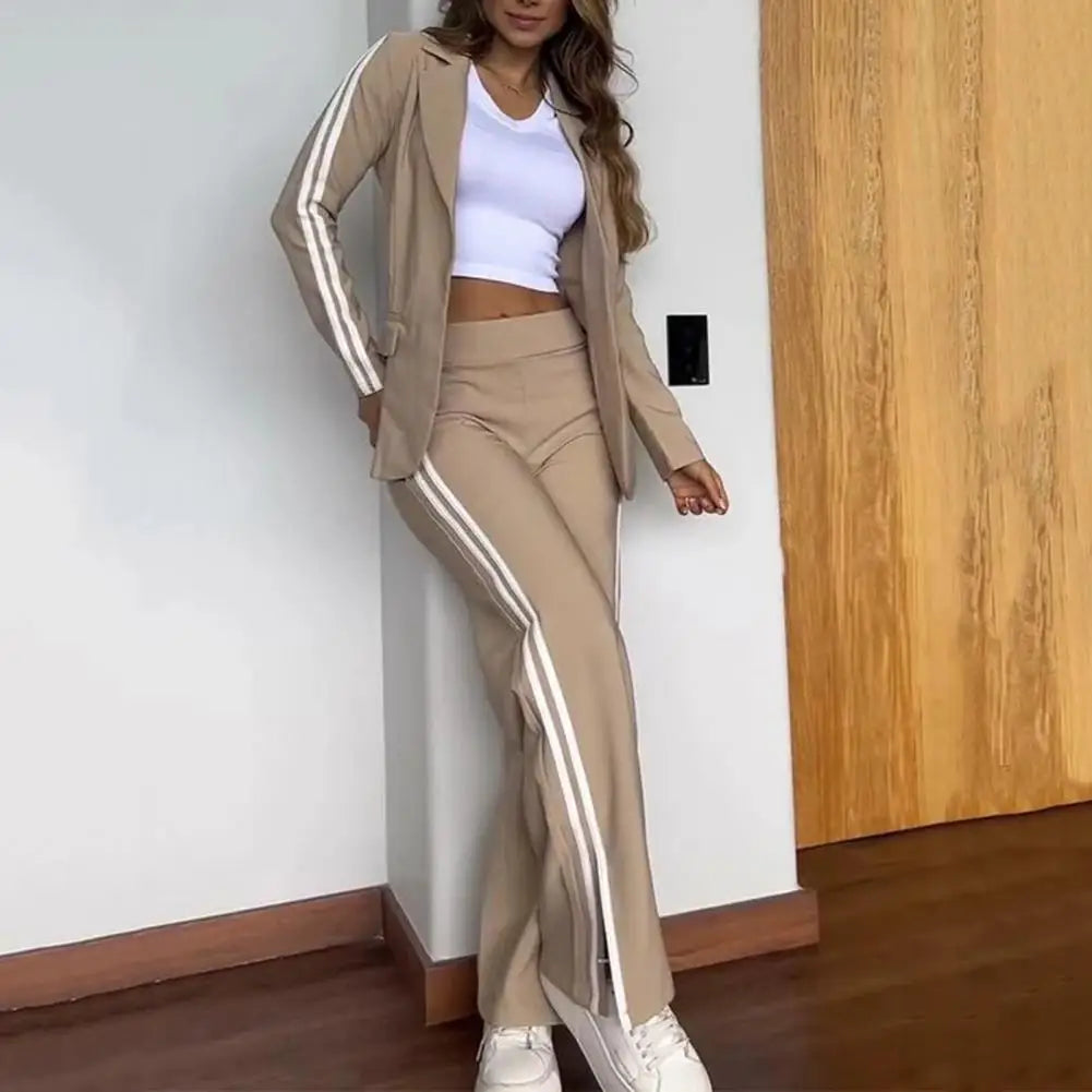 2 Pcs/Set Women's Blazer Formal Coat Pants Set Autumn Winter Long