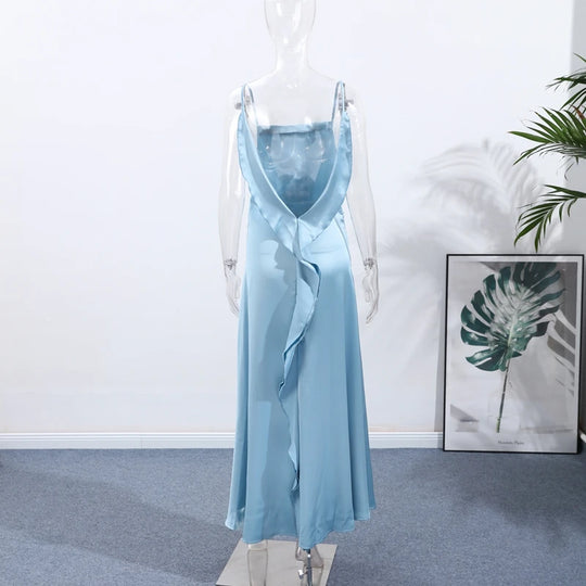 Elegant Split Women' s Dresses Solid Square Collar Backless Sleeveless Long Dress Female 2025 Summer Party Evening Robes