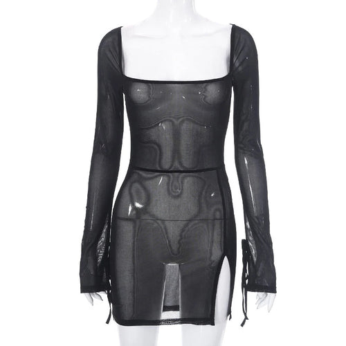 Square Collar Solid Mini Dress For Women Y2k Clothes Gauze Sexi Night