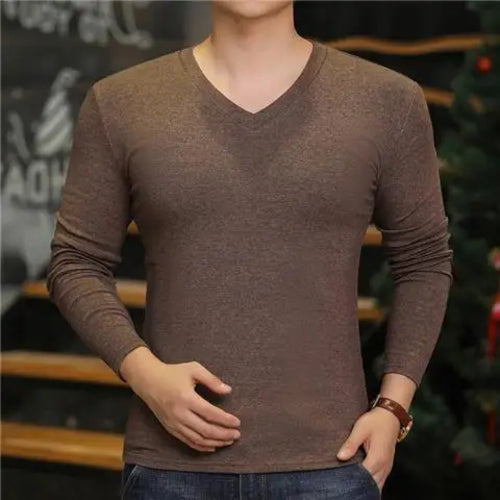 Fashion 2024 Long Sleeve T-shirt New Men's V-Neck Casual T-Shirts Long