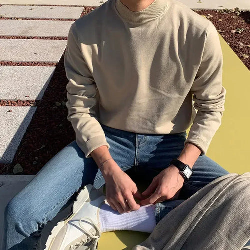 Autumn Winter Half Turtleneck Sweater Men's Long-sleeved Korean Solid