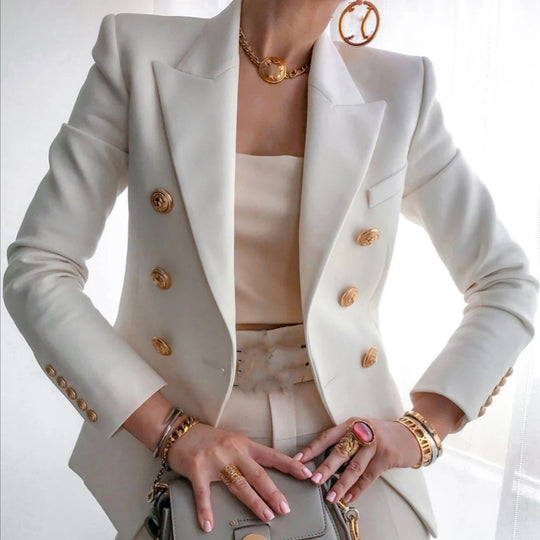 Casual Turn Down Collar Long Sleeve Suit Outerwear Office Lady Spring