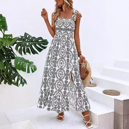 Summer Fashion Sling Maxi Dress Loose Elegant Ruffle A-Line Dress