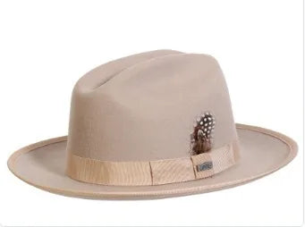 Warm Soft Lightweight Wool Felt Fedora Hat with Feather British Style Autumn Winter Versatile Unisex Adjustable Band