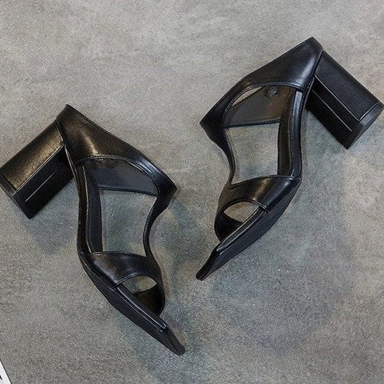 Women's High Heel Shoes 2022 Spring New Slippers Fashion Versatile Solid Color Medium Heel Thick Heel Square Toe Sandals Women