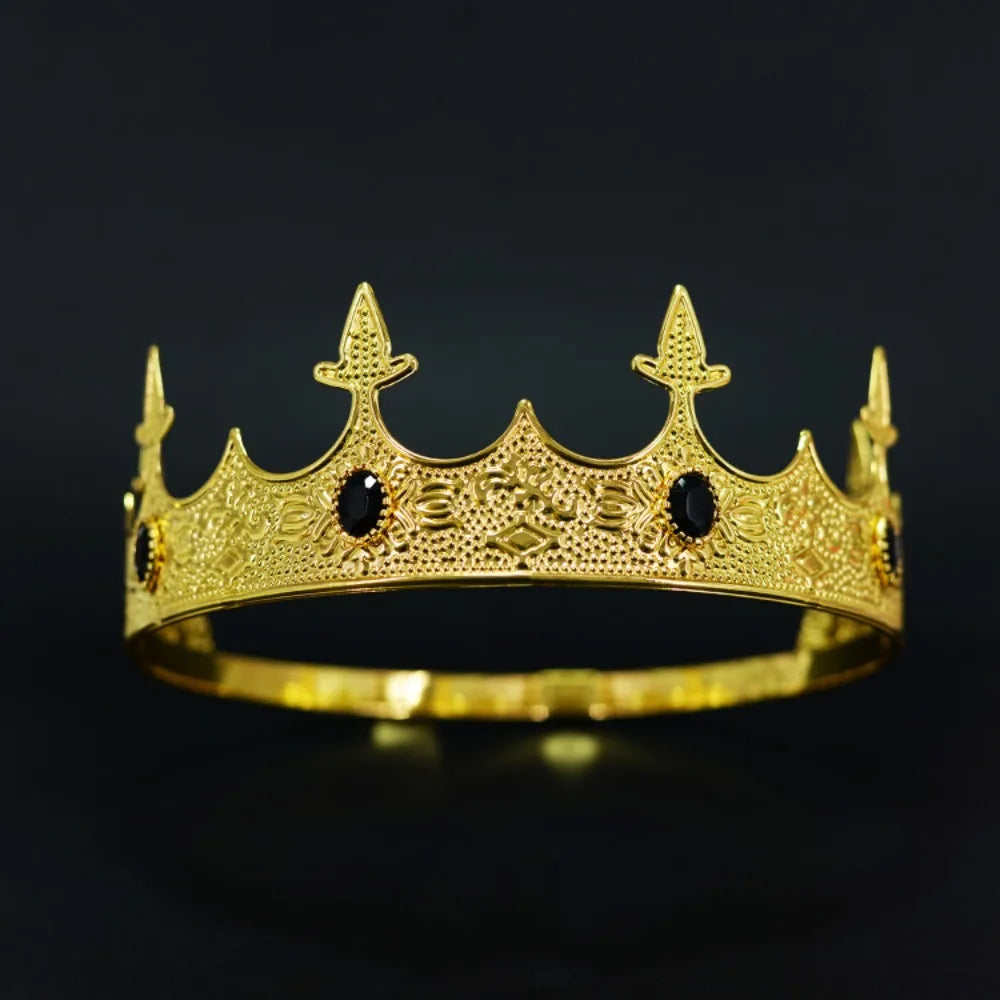 Trendy Vintage Baroque Crown Antique Bronze Elegant King Tiara Crown Adjustable Multicolor Prince Rhinestone Tiara Men
