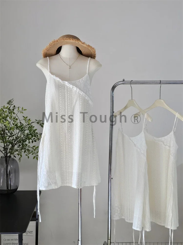Summer Elegant New One Piece Dress Women Chic French Lace Sling Shirt