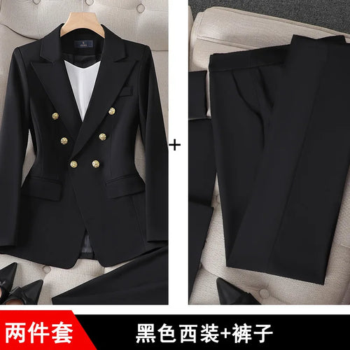 Fashion Office Ladies Formal Pant Suit Set Women Blue Pink Yellow