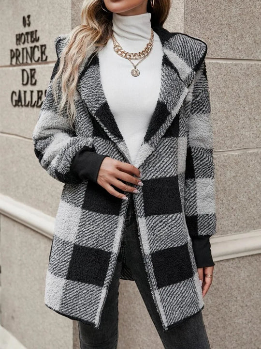 Elegant Plaid Flannel Jacket Coat Women Autumn Winter Fashion Long Sleeve Cardigan Coats Casual Loose Jackets Ladies