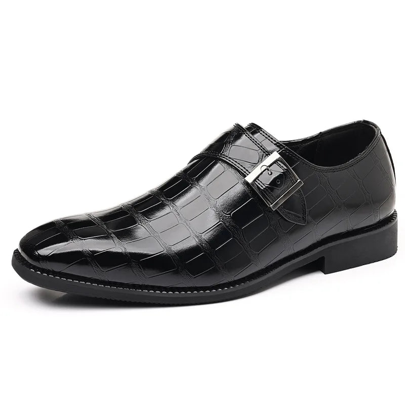 Gentleman Monk Strap Loafers Men's Crocodile Pattern Belt Buckle Leather Shoes Designer Formal Wedding Dress Homecoming Footwear