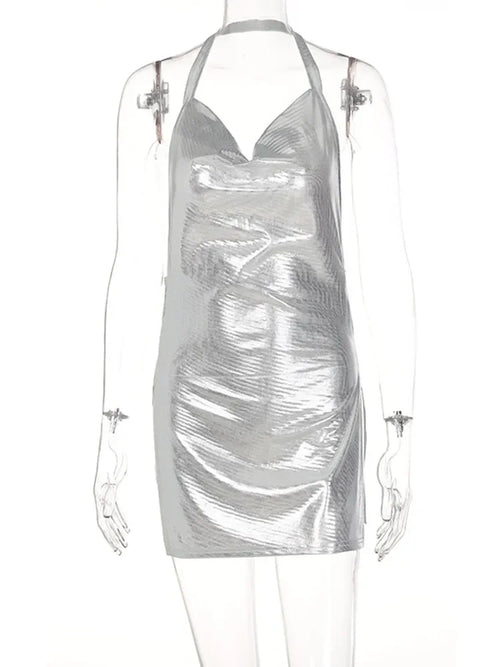 Bright Silk Bodycon Dress For Women Y2k Clothes Swinging Collar Sexi