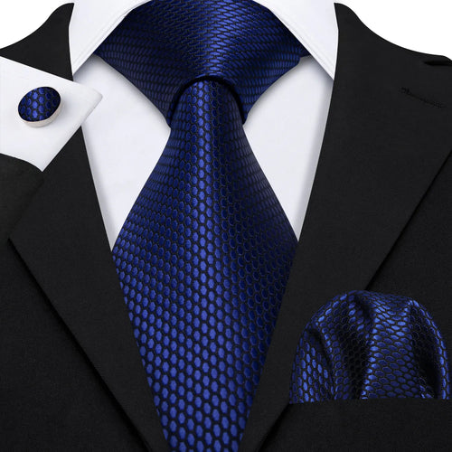 Men Tie Gold Navy Blue Striped Silk Tie 3.4" Jacquard Party