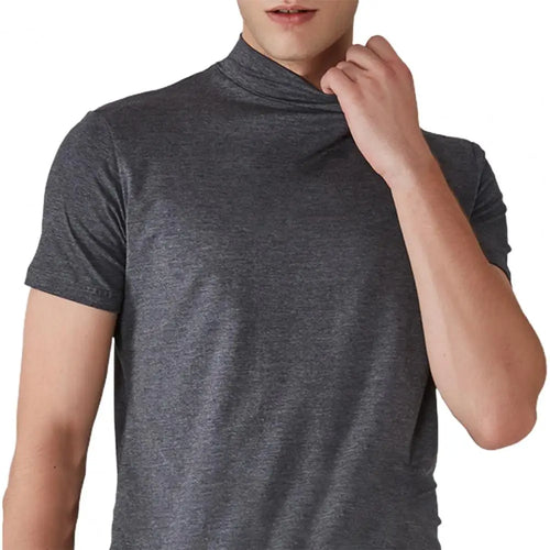 Men Half High Collar Slim Fit T-shirt Summer Casual Short Sleeve Solid