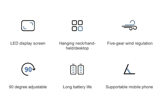 USB Handheld Mini Fan Foldable Portable Neck Hanging Fans 5 Speed Rechargeable Fan with Phone Stand and Display Screen