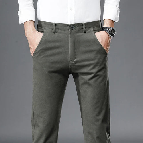 98% Cotton Casual Pants Men Solid Color Business Fashion Straight Slim