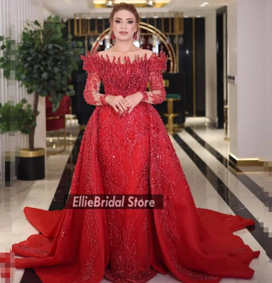 Luxurious Womens Evening Dresses For Special Occasions Arabic Dubai Wedding Party Dress Detachable Train Prom Gowns Customized