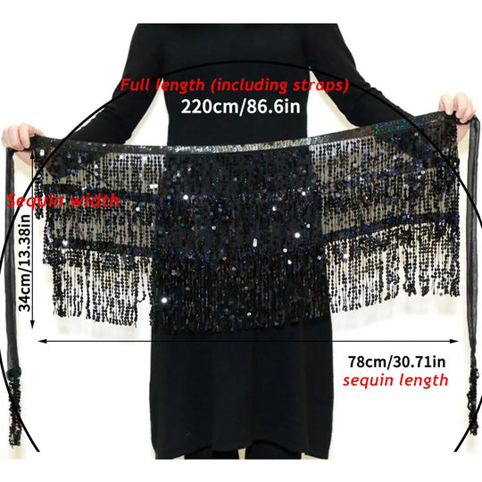 Belly Dance Layer Sequins Skirt Tassel Chain Belts Wrap Party Club