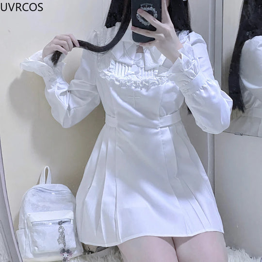 Japanese Punk Style Y2k Lolita OP Dress Women Vintage Elegant Ruffle