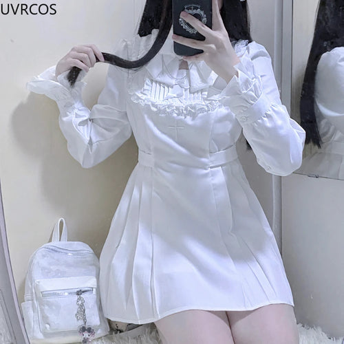 Japanese Punk Style Y2k Lolita OP Dress Women Vintage Elegant Ruffle