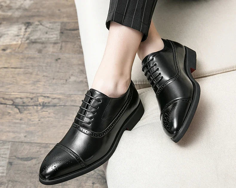 Men's Formal  Shoes Red Sole Fashion Business Casual Party Banquet Daily Retro Carved Lace-up Brogue Dress Wedding Shoes Size 48