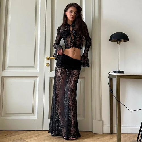 2024 Summer Lace Perspective Two-piece Set Feminine Hot Girl Versatile