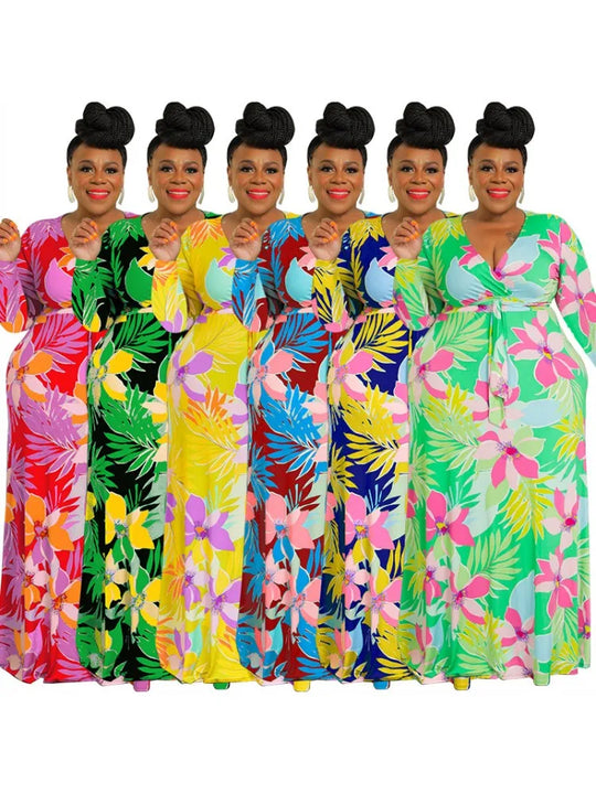 XL-5XL Plus Size Clothes Dresses Women Robes Summer Spring Long Sleeve Street Style Casual 3XL 4XL Big Size Maxi Dress Oversize
