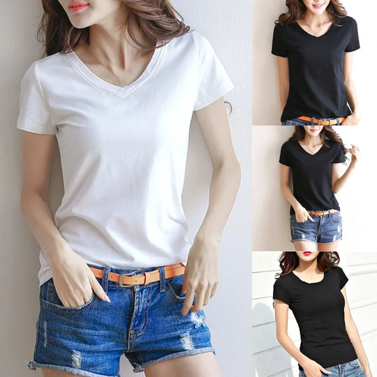Women's Basic Tees Solid Color Plain Top Breathable Short Sleeve Round