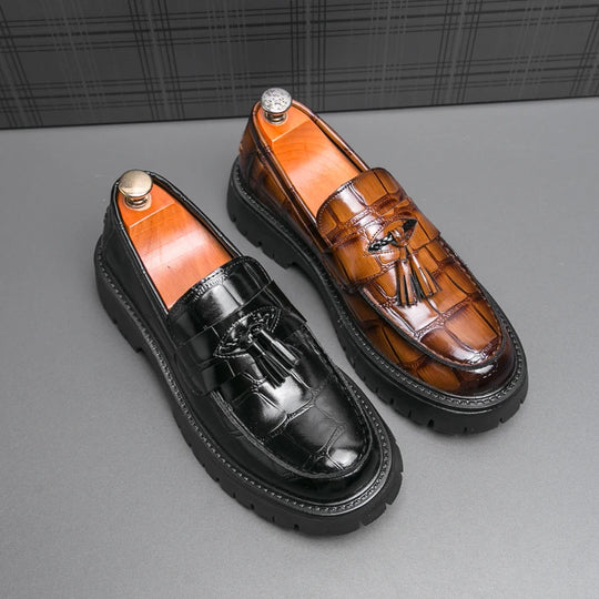 Business Tassel Loafers Shoes Slip on Casual Thick Bottom Leather Black Dress Party Shoes Boat Loafers For Man Fashion Moccasins