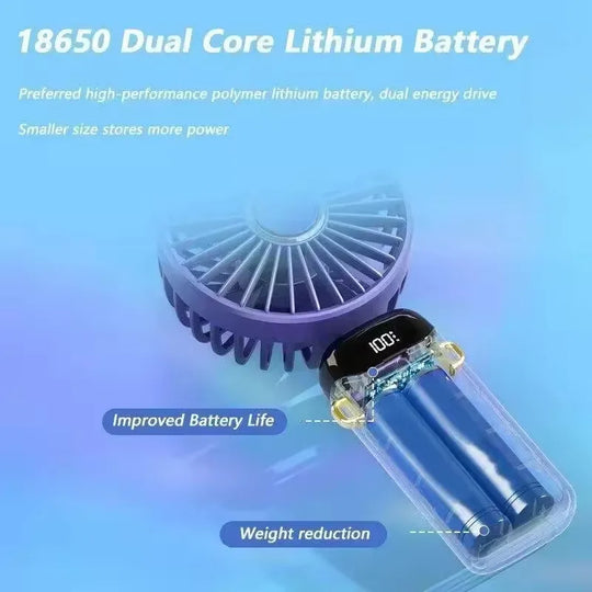 1800mAh Handheld Mini Fan Foldable Portable Neck Hanging Fans 5 Speed USB Rechargeable Fan with Phone Stand and Display Screen