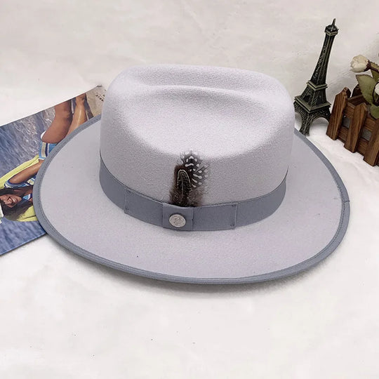 Warm Soft Lightweight Wool Felt Fedora Hat with Feather British Style Autumn Winter Versatile Unisex Adjustable Band