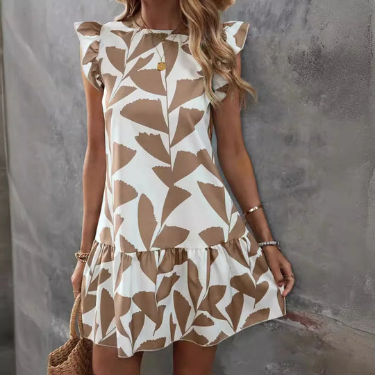 Casual loose ruffled short-sleeved dress summer women's 2024 new round neck floral elegant dress temperament elegant dress