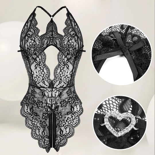 Women Sexy Lace Lingerie Hollow Bra Set Deep V Open Bra Porn Underwear