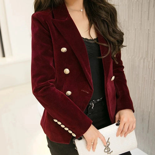 New Spring Fashion Women Midnight Navy Slim Velvet Blazer Office Lady