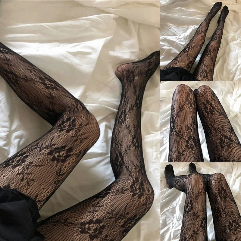Sexy Womens Long Fishnet Stockings Pantyhose Floral Sheer Mesh Tights
