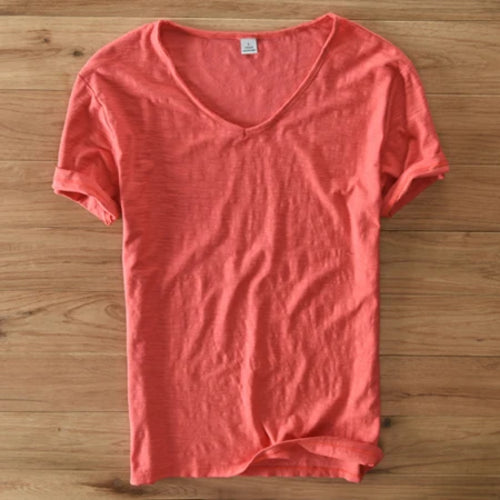 Summer T Shirt Men 100% Cotton Short Sleeve Tshirt V-neck Tops&Tee