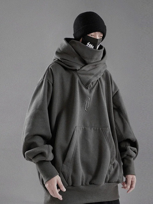 Autumn Embroidery Turtleneck Men's Hooded Sweatshirt Japanese Ninja