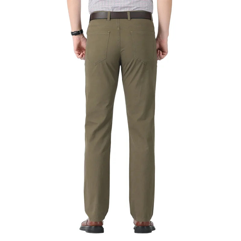 Dayton Olive Stretch Chinos:Mens Suit Pants Cotton Casual Stretch Male