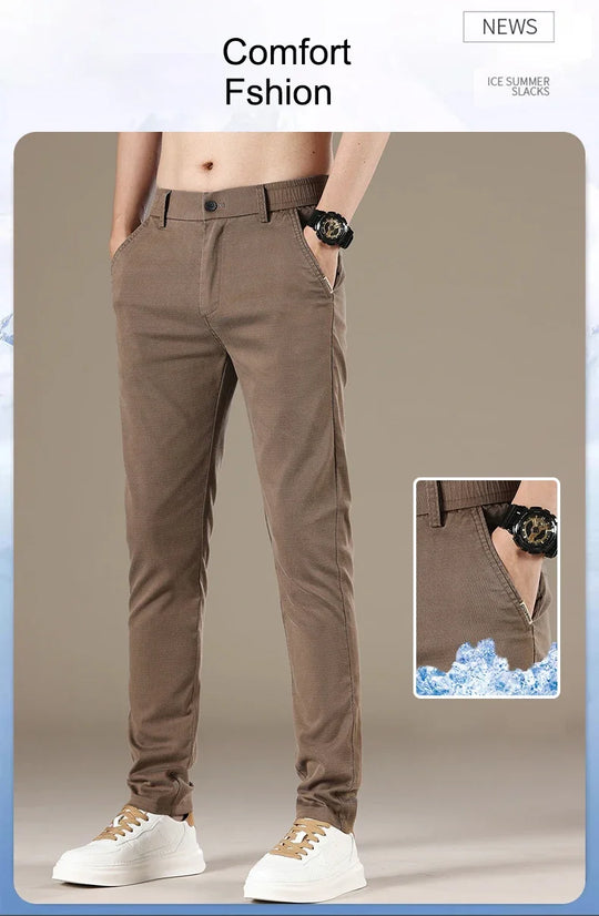 New 2025 Summer Lyocell Fabric Mens Casual Pants Hight Quality Fashion Slim Business Trousers Brand Elastic Soft Cargo Pants