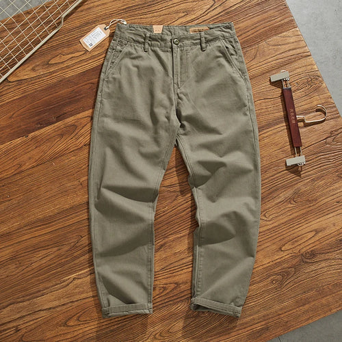 May Khaki American retro simple cargo pants men's heavy chino casual