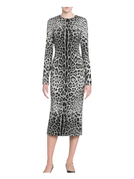 Elegant Women's Party Dress 100% Silk | Luxury Designer Black Leopard Print Midi | Evening Cocktail Gown