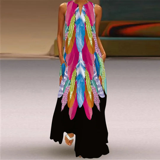 Women Summer Long Women's Dress Black Sleeveless Loose Face Print Elegant Party Dresses For Women 2023 Casual Beach Dress Female