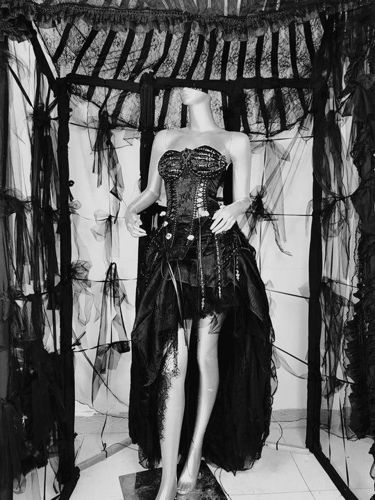 TDH Heavy Industries Handmade Pure Black Gothic Black Strap Drawstring Chest, Bird Cage, Affordable Bundle Body, Skincare Top