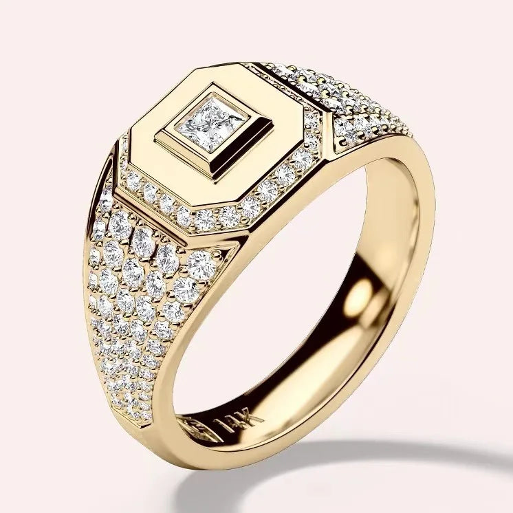 Classical Fashion Men Rings Gold Color Square Round White Stone Rings Party Accessories Gift