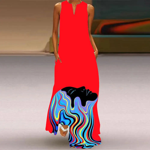 Summer Outdoor Street Fashion Women's Long Dress New Abstract Art