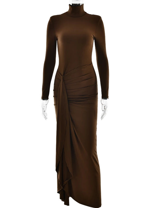 JULISSA MO Sexy High Slit Bandage Women Long Dress Black Turtleneck