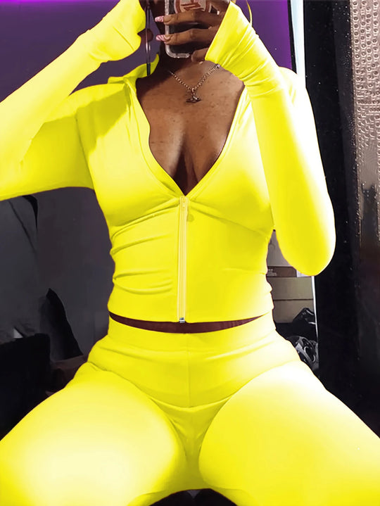 LW Hooded Collar Crop Top T-shirt Autumn Solid Color Long Sleeve Women's Hooded Crop Tops Slim Fit Short Streetwear Sporty sport
