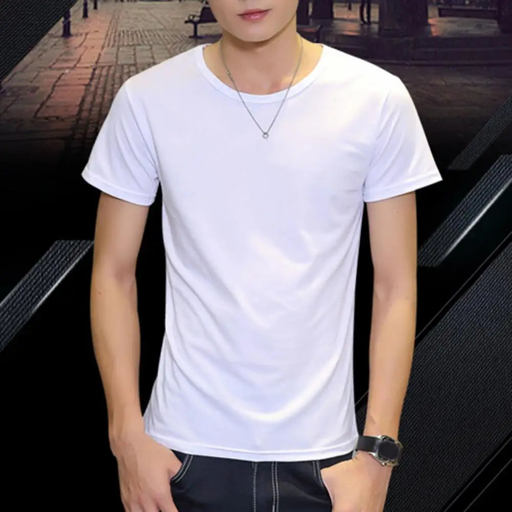 Men's Summer T-Shirt Cotton O-Neck V Neck Solid Color Short