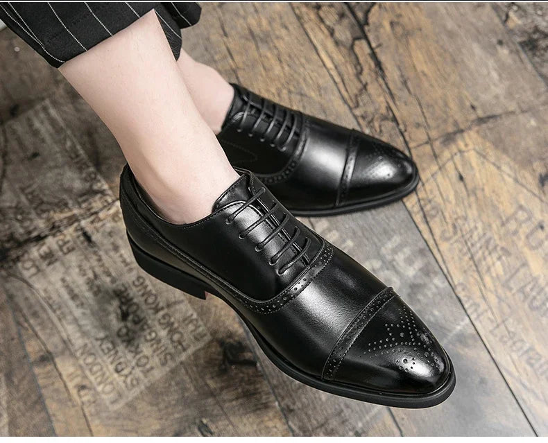 Men's Formal  Shoes Red Sole Fashion Business Casual Party Banquet Daily Retro Carved Lace-up Brogue Dress Wedding Shoes Size 48